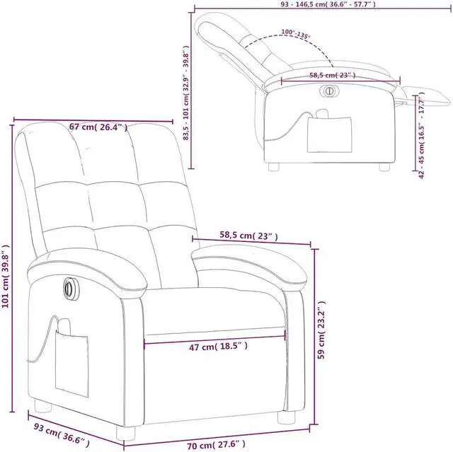 Alt view image 3 of 5 - vidaXL Electric Massage Recliner Chair Reclining Armchair Light Gray Fabric