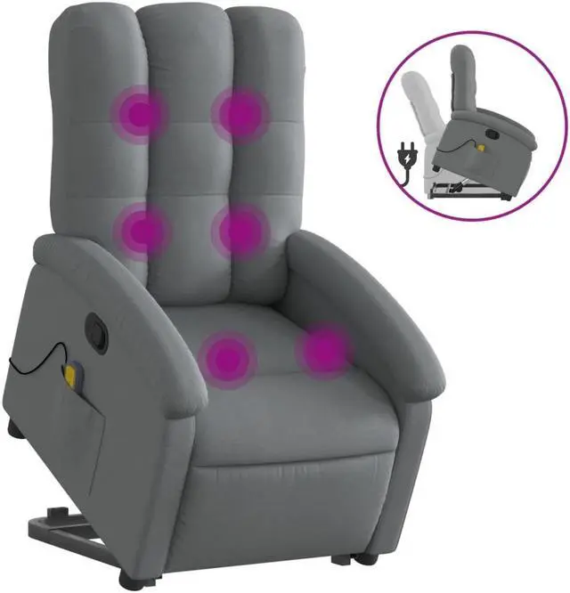 Alt view image 2 of 5 - vidaXL Stand up Massage Recliner Chair Power Lift Armchair Dark Gray Fabric