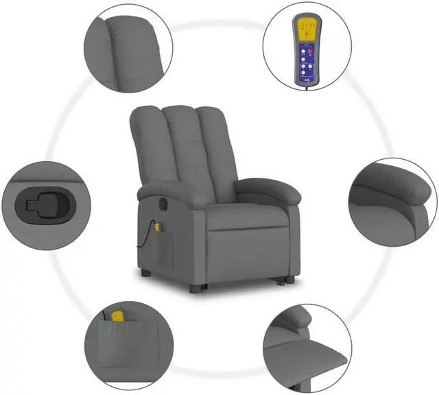 Alt view image 5 of 5 - vidaXL Stand up Massage Recliner Chair Power Lift Armchair Dark Gray Fabric