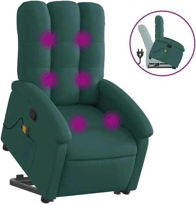 Alt view image 2 of 5 - vidaXL Stand up Massage Recliner Chair Power Lift Armchair Dark Green Fabric