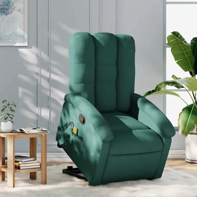 Main image of vidaXL Stand up Massage Recliner Chair Power Lift Armchair Dark Green Fabric