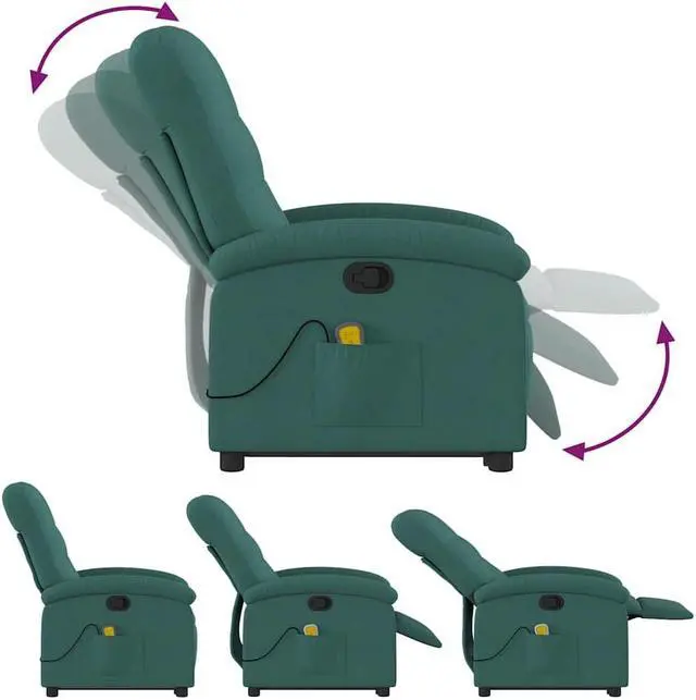 Alt view image 4 of 5 - vidaXL Stand up Massage Recliner Chair Power Lift Armchair Dark Green Fabric