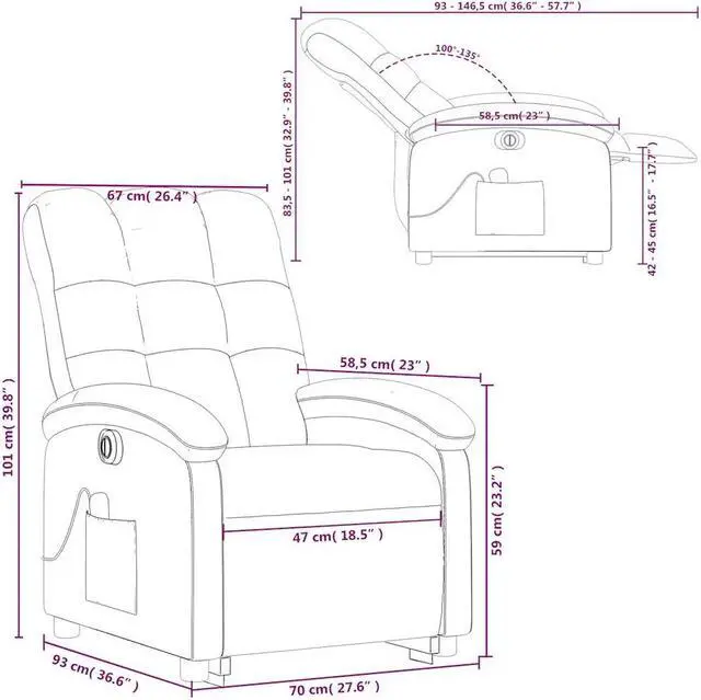 Alt view image 3 of 5 - vidaXL Electric Stand up Massage Recliner Chair Power Lift Armchair Black Fabric