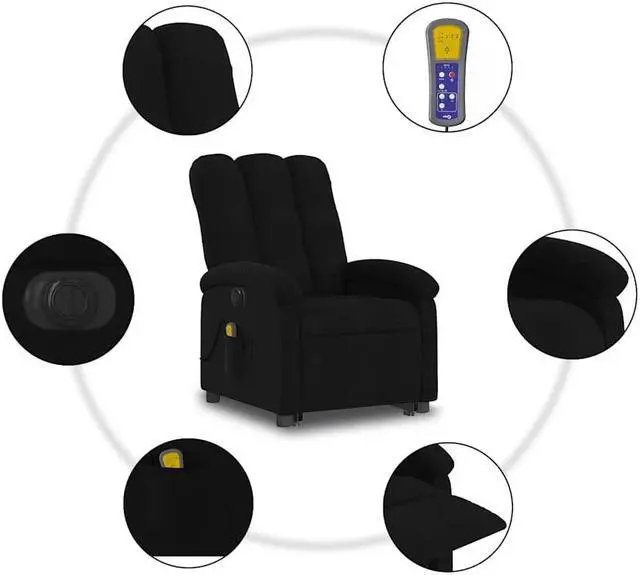 Alt view image 5 of 5 - vidaXL Electric Stand up Massage Recliner Chair Power Lift Armchair Black Fabric