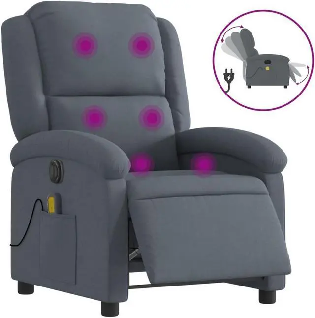 Alt view image 2 of 5 - vidaXL Electric Massage Recliner Chair Reclining Armchair Dark Gray Velvet