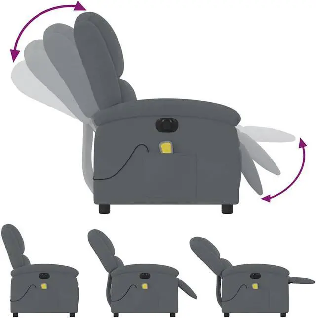 Alt view image 4 of 5 - vidaXL Electric Massage Recliner Chair Reclining Armchair Dark Gray Velvet
