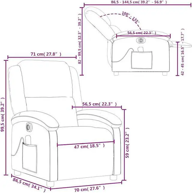Alt view image 3 of 5 - vidaXL Electric Massage Recliner Chair Reclining Armchair Dark Gray Velvet