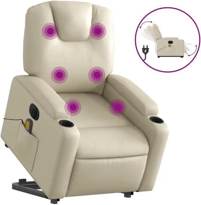 Alt view image 2 of 5 - vidaXL Electric Stand up Massage Recliner Chair Armchair Cream Faux Leather