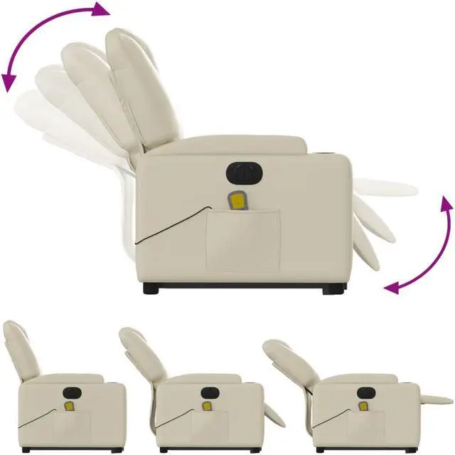 Alt view image 4 of 5 - vidaXL Electric Stand up Massage Recliner Chair Armchair Cream Faux Leather