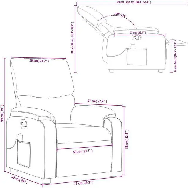 Alt view image 3 of 5 - vidaXL Massage Recliner Chair Reclining Armchair for Elderly Dark Gray Fabric