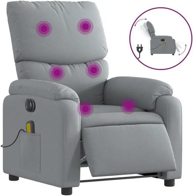 Alt view image 2 of 5 - vidaXL Electric Massage Recliner Chair Adjustable Armchair Light Gray Fabric