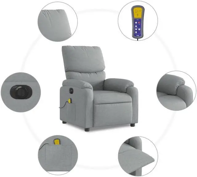 Alt view image 5 of 5 - vidaXL Electric Massage Recliner Chair Adjustable Armchair Light Gray Fabric