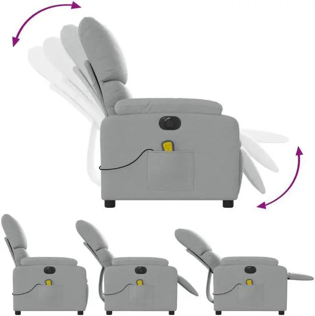 Alt view image 4 of 5 - vidaXL Electric Massage Recliner Chair Adjustable Armchair Light Gray Fabric