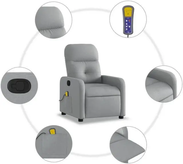 Alt view image 4 of 5 - vidaXL Massage Recliner Chair Adjustable Reclining Armchair Light Gray Fabric