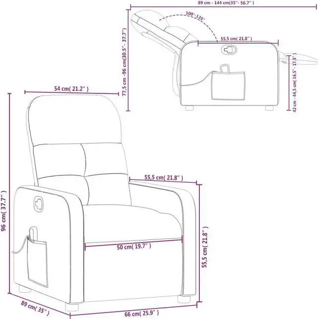 Alt view image 3 of 5 - vidaXL Massage Recliner Chair Adjustable Reclining Armchair Light Gray Fabric