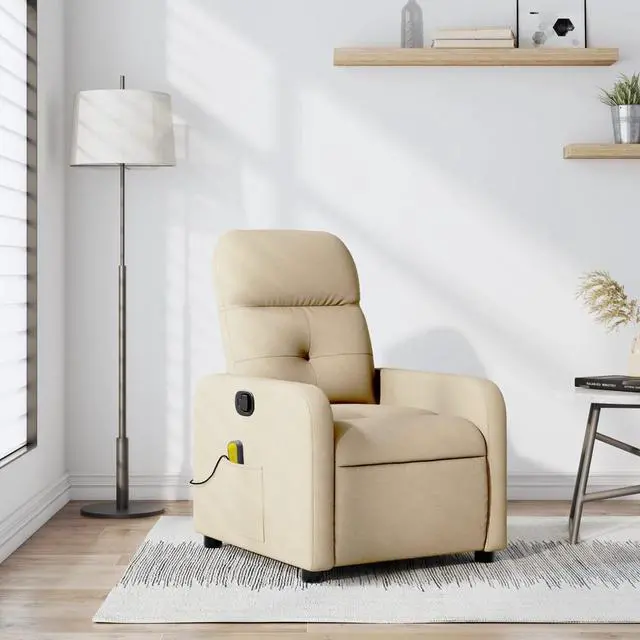 Main image of vidaXL Massage Recliner Chair Adjustable Armchair Home Theater Cream Fabric