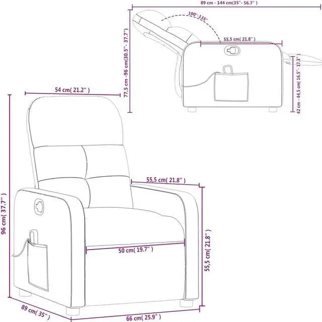 Alt view image 3 of 5 - vidaXL Massage Recliner Chair Adjustable Armchair Home Theater Cream Fabric