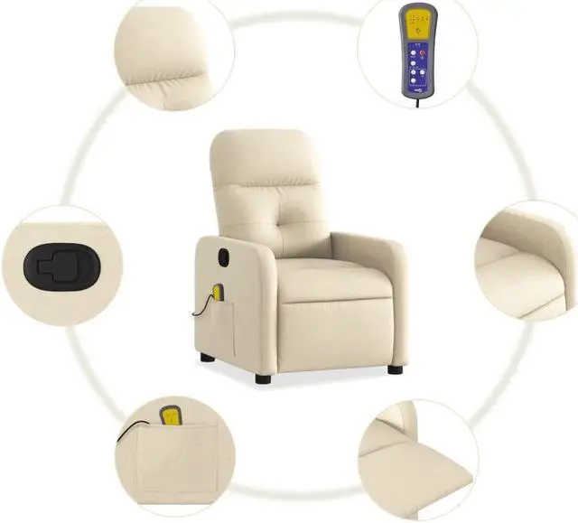 Alt view image 4 of 5 - vidaXL Massage Recliner Chair Adjustable Armchair Home Theater Cream Fabric