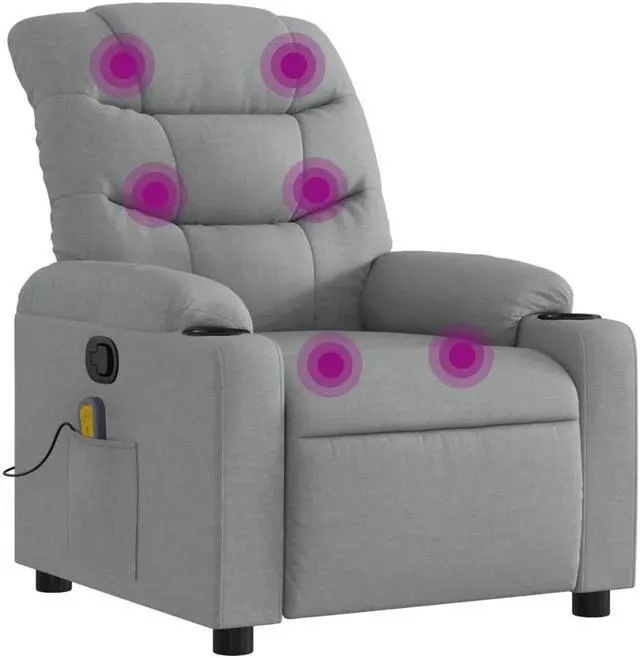 Alt view image 2 of 5 - vidaXL Massage Recliner Chair Adjustable Reclining Armchair Light Gray Fabric