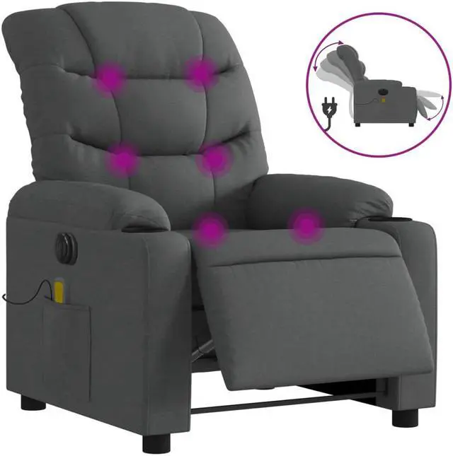 Alt view image 2 of 5 - vidaXL Electric Massage Recliner Chair Wingback Armchair Dark Gray Fabric