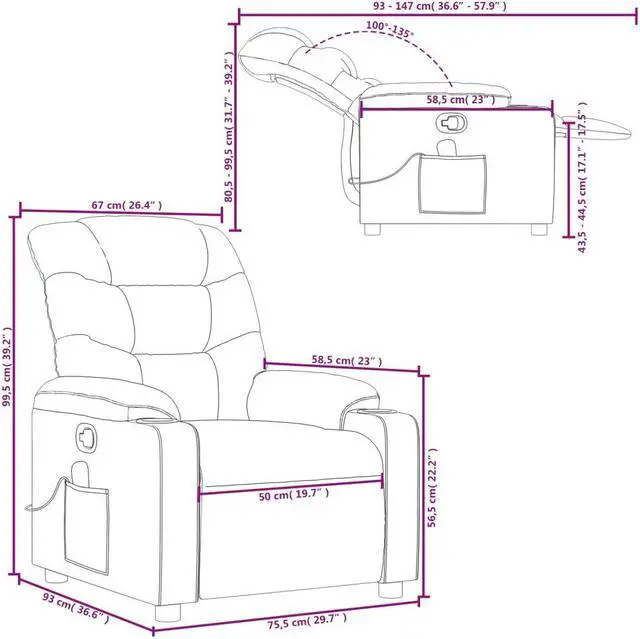 Alt view image 3 of 5 - vidaXL Massage Recliner Chair Adjustable Reclining Armchair Light Gray Fabric
