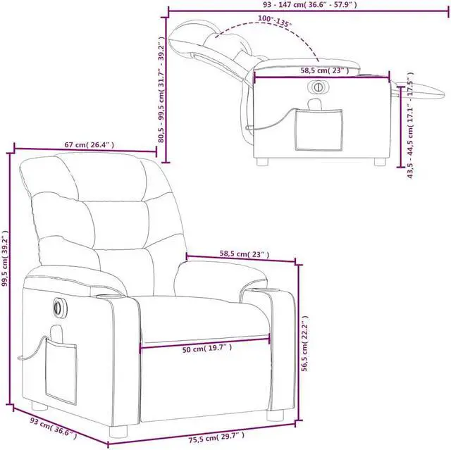 Alt view image 3 of 5 - vidaXL Electric Massage Recliner Chair Wingback Armchair Dark Gray Fabric