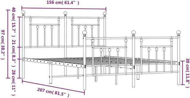 Alt view image 4 of 7 - vidaXL 12 Inch Black Queen Bed Frame with Headboard & Footboard, Sturdy Metal Platform Bed Frame & Slats, Extra Under Bed Storage, No Box Spring Needed, without Mattress