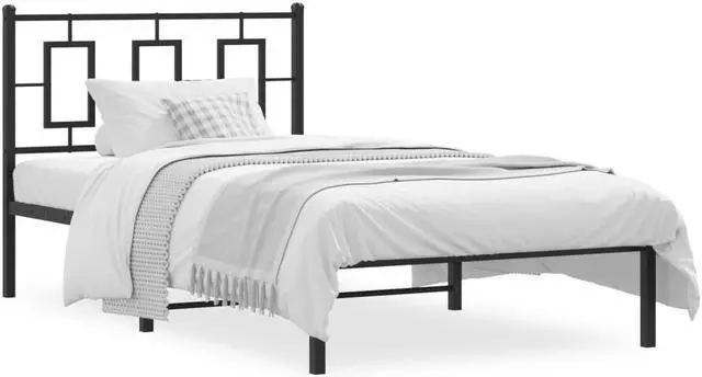 Alt view image 2 of 6 - vidaXL Metal Bed Frame with Headboard Bedroom Furniture Black 39.4"x78.7"