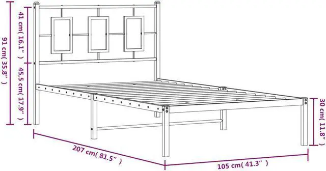 Alt view image 4 of 6 - vidaXL Metal Bed Frame with Headboard Bedroom Furniture Black 39.4"x78.7"