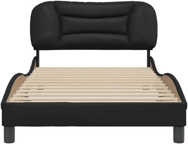 Alt view image 3 of 6 - vidaXL Bed Frame with Headboard Furniture Black 39.4"x74.8" Twin Faux Leather