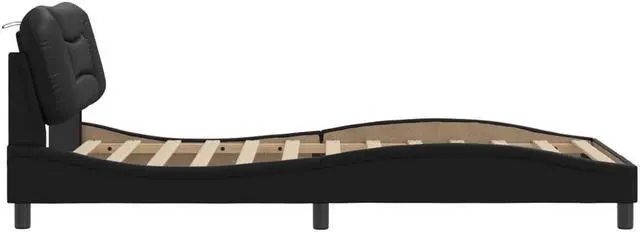 Alt view image 6 of 6 - vidaXL Bed Frame with Headboard Furniture Black 39.4"x74.8" Twin Faux Leather