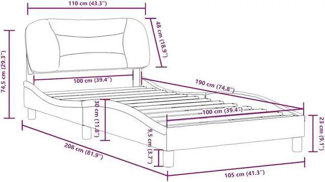 Alt view image 4 of 6 - vidaXL Bed Frame with Headboard Furniture Black 39.4"x74.8" Twin Faux Leather