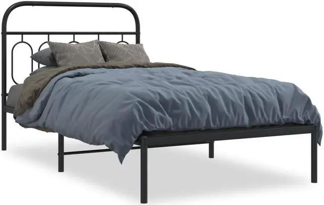 Alt view image 2 of 6 - vidaXL Metal Bed Frame with Headboard Bedroom Furniture Black 39.4"x78.7"