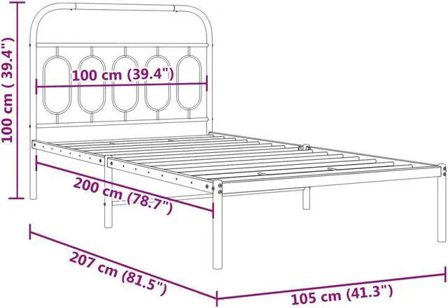 Alt view image 4 of 6 - vidaXL Metal Bed Frame with Headboard Bedroom Furniture Black 39.4"x78.7"