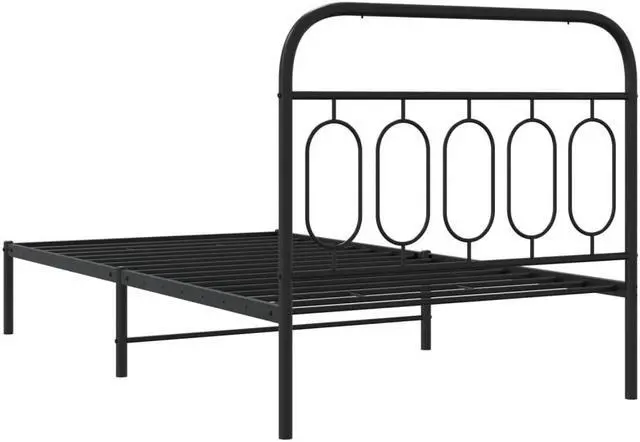 Alt view image 5 of 6 - vidaXL Metal Bed Frame with Headboard Bedroom Furniture Black 39.4"x78.7"