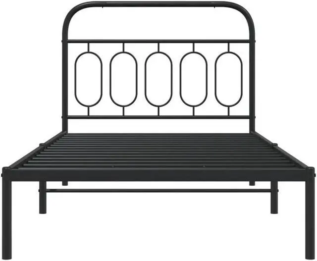 Alt view image 3 of 6 - vidaXL Metal Bed Frame with Headboard Bedroom Furniture Black 39.4"x78.7"