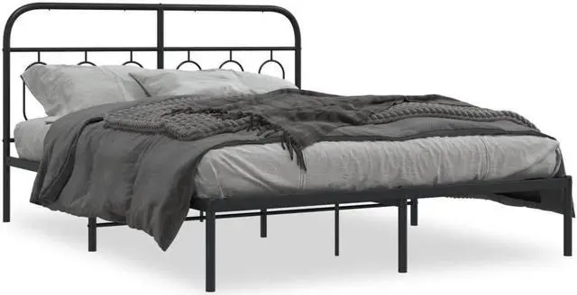 Alt view image 2 of 6 - vidaXL Metal Bed Frame with Headboard Bedroom Furniture Black 59.1"x78.7"