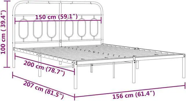 Alt view image 4 of 6 - vidaXL Metal Bed Frame with Headboard Bedroom Furniture Black 59.1"x78.7"