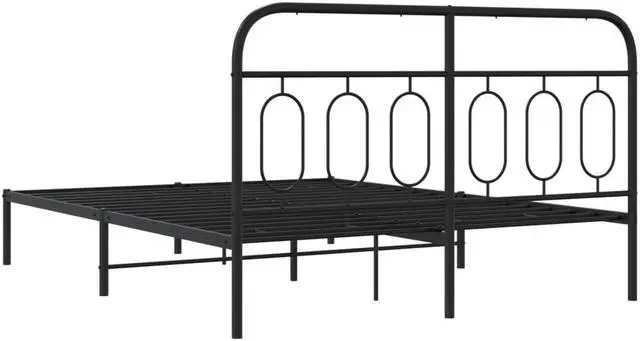 Alt view image 5 of 6 - vidaXL Metal Bed Frame with Headboard Bedroom Furniture Black 59.1"x78.7"