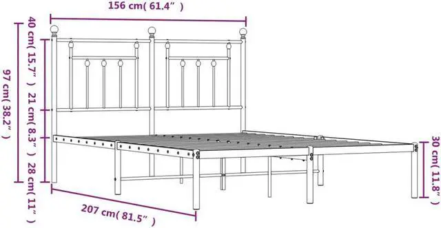 Alt view image 4 of 7 - vidaXL 12 Inch Black Queen Bed Frame with Headboard, Sturdy Metal Platform Bed Frame & Slats, Extra Under Bed Storage, No Box Spring Needed, without Mattress
