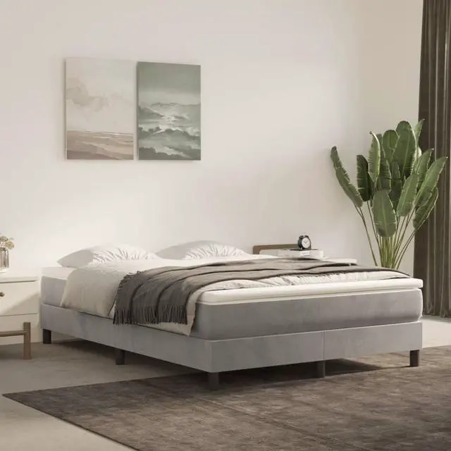 Alt view image 16 of 16 - vidaXL Bed Frame Platform Bed for Bedroom Light Gray 59.8"x79.9" Queen Velvet