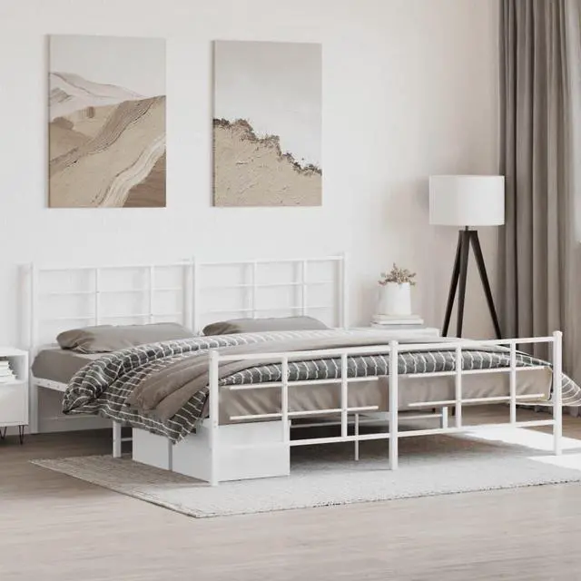 Main image of vidaXL Metal Bed Frame with Headboard&Footboard Furniture White 76"x79.9" King