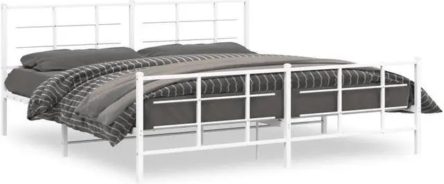 Alt view image 2 of 6 - vidaXL Metal Bed Frame with Headboard&Footboard Furniture White 76"x79.9" King