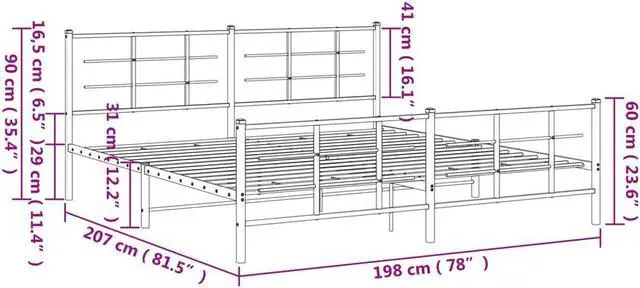 Alt view image 4 of 6 - vidaXL Metal Bed Frame with Headboard&Footboard Furniture White 76"x79.9" King