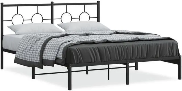Alt view image 2 of 6 - vidaXL Metal Bed Frame with Headboard Platform Furniture Black 59.1"x78.7"