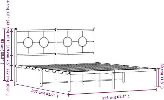 Alt view image 4 of 6 - vidaXL Metal Bed Frame with Headboard Platform Furniture Black 59.1"x78.7"