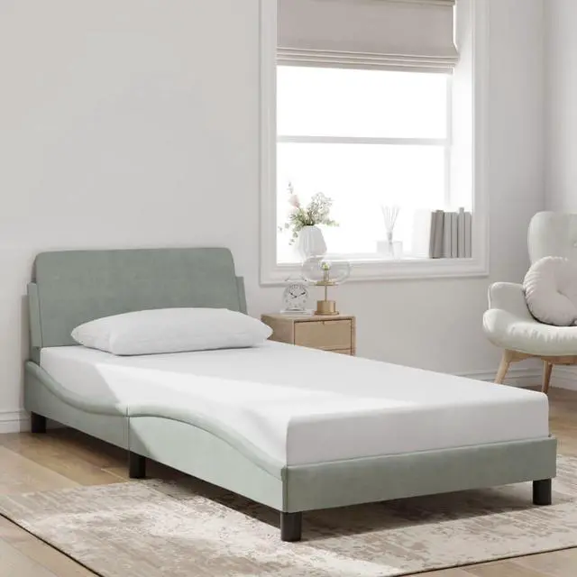 Main image of vidaXL Bed Frame with Headboard Base Light Gray 39.4"x79.9" Twin XL Velvet