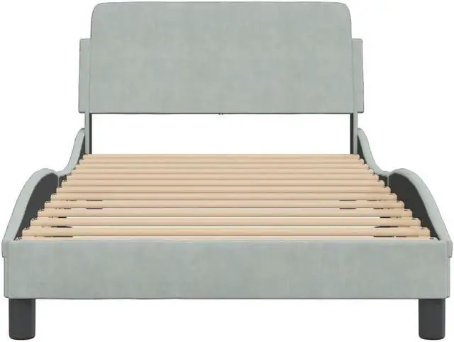 Alt view image 3 of 6 - vidaXL Bed Frame with Headboard Base Light Gray 39.4"x79.9" Twin XL Velvet