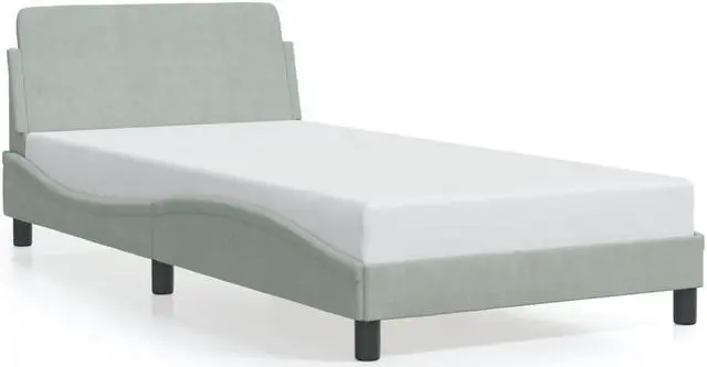 Alt view image 2 of 6 - vidaXL Bed Frame with Headboard Base Light Gray 39.4"x79.9" Twin XL Velvet