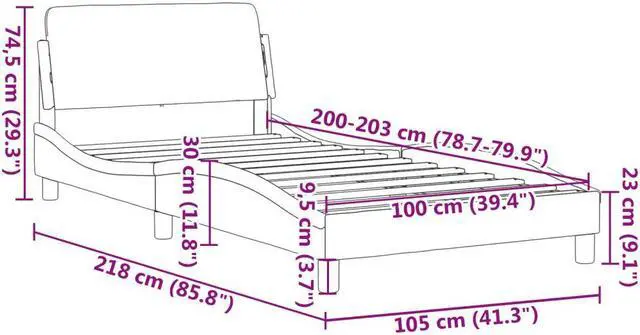 Alt view image 4 of 6 - vidaXL Bed Frame with Headboard Base Light Gray 39.4"x79.9" Twin XL Velvet